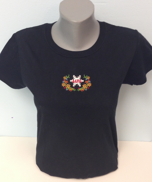 Black Women's T-Shirt with Alta Logo and Flowers
